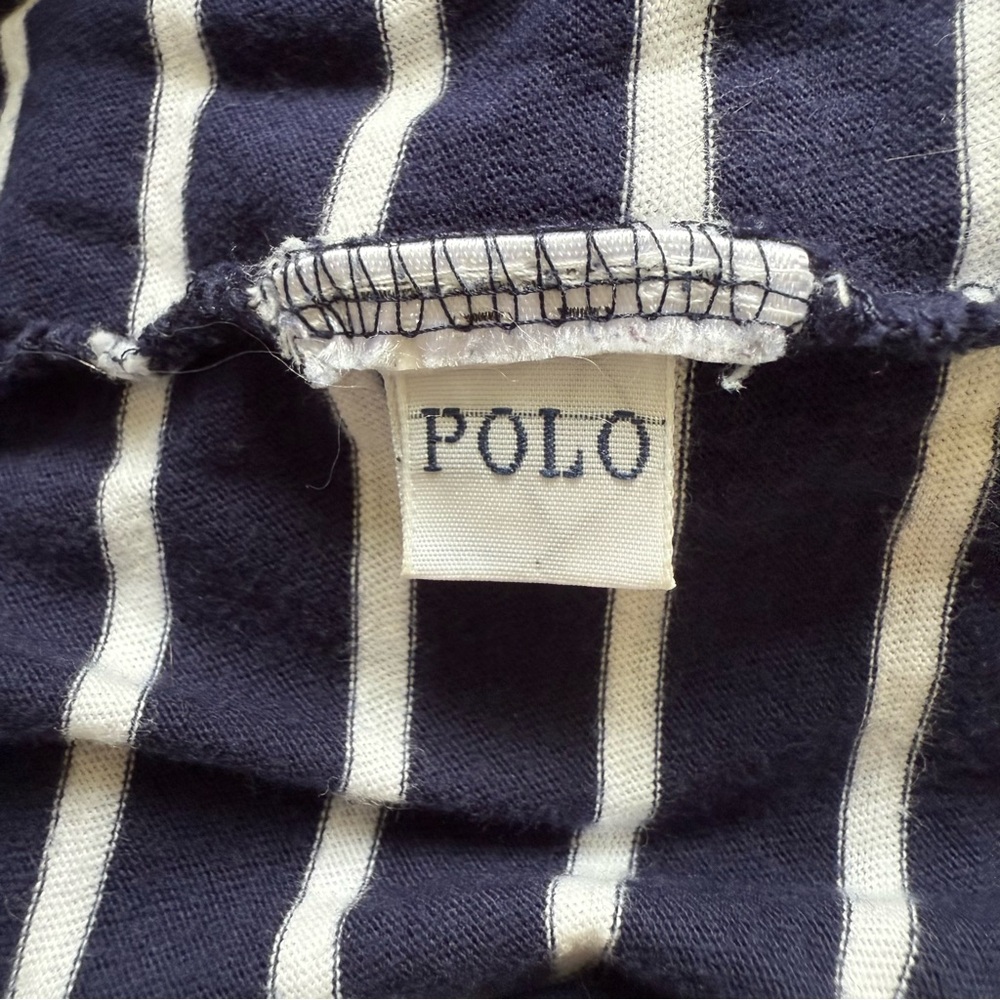 Polo Ralph Lauren Striped Navy and White Short Sleeve V- Neck Tee Red Pony Logo - Picture 7 of 7
